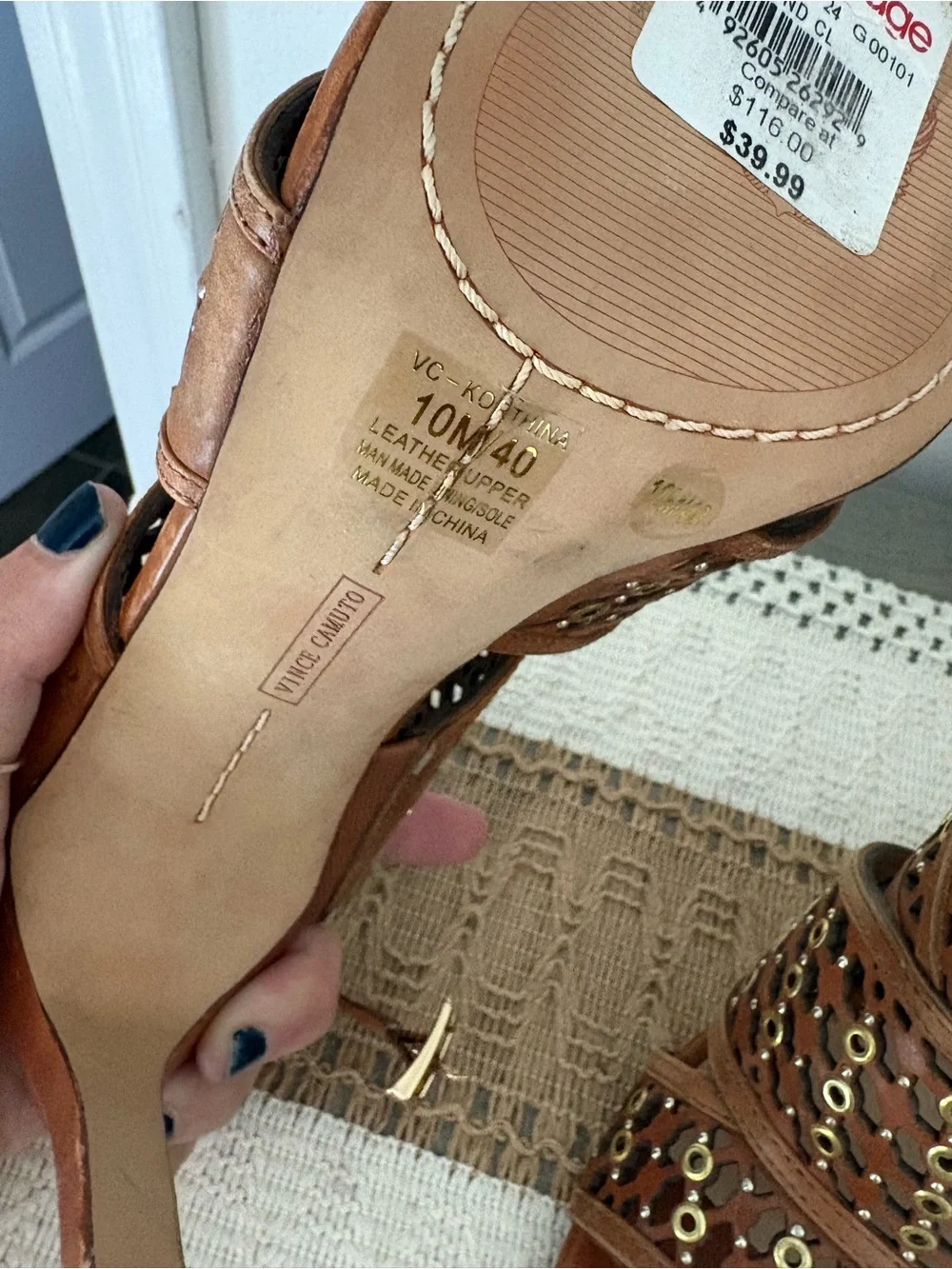 Vince Camuto Kortina Cognac Leather Cutout Studded Heels Size 10M